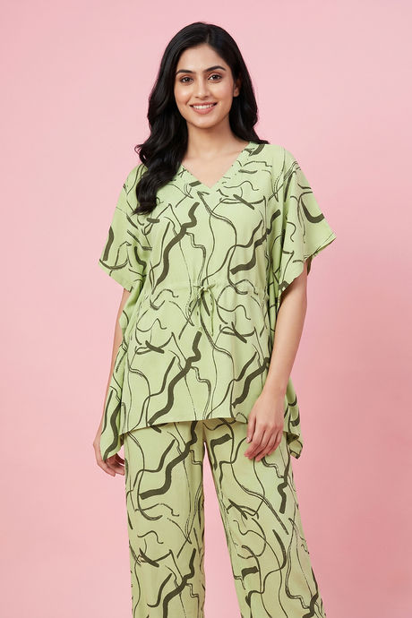 Zivame Woven Kaftan Loungewear Set - Foam Green — image 5